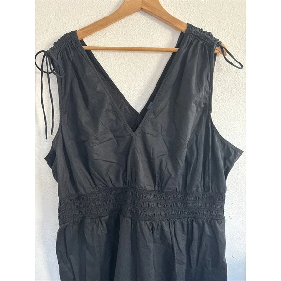 Old Navy Dress Womens XL Black‎ Maxi Sleeveless V Neck Tie Shoulder Smocked NWT - Picture 2 of 13